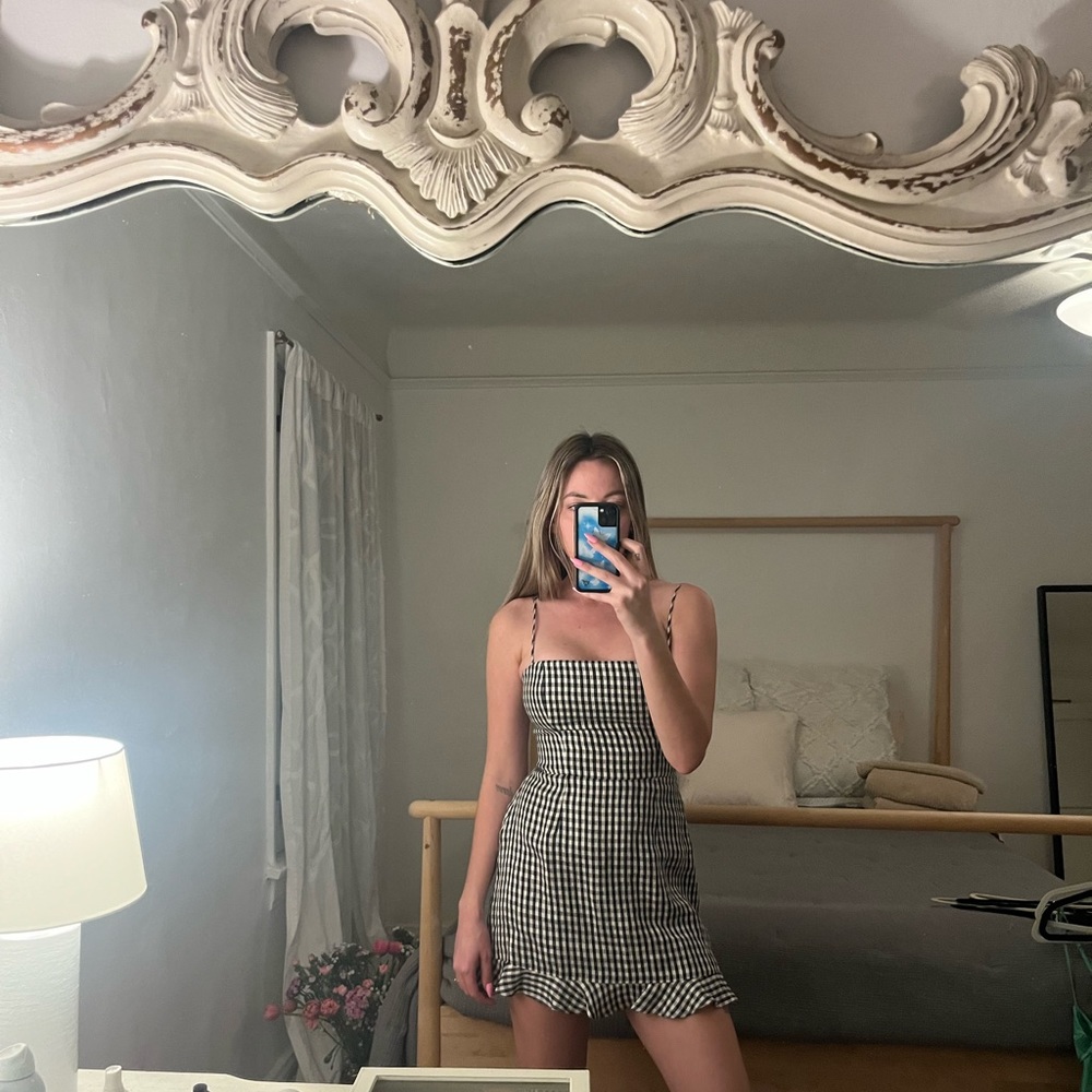 checkered reformation mini dress